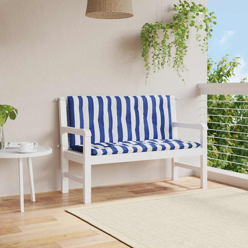 Vidaxl Garden Bench Cushions 2 St Stried 120x50x7 cm tessuto bianco e blu