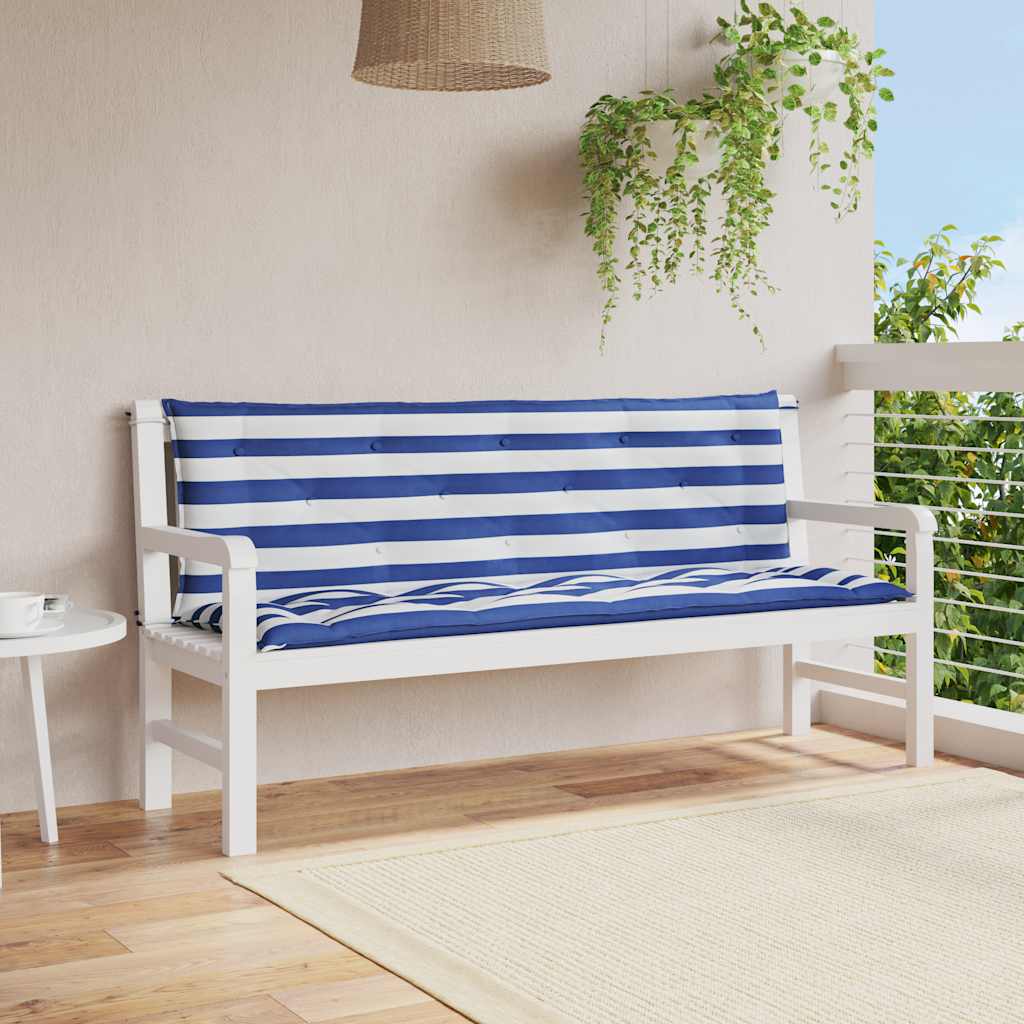 Vidaxl Garden Bench polštáře 2 St Pružená 150x50x7 cm tkanina bílá a modrá