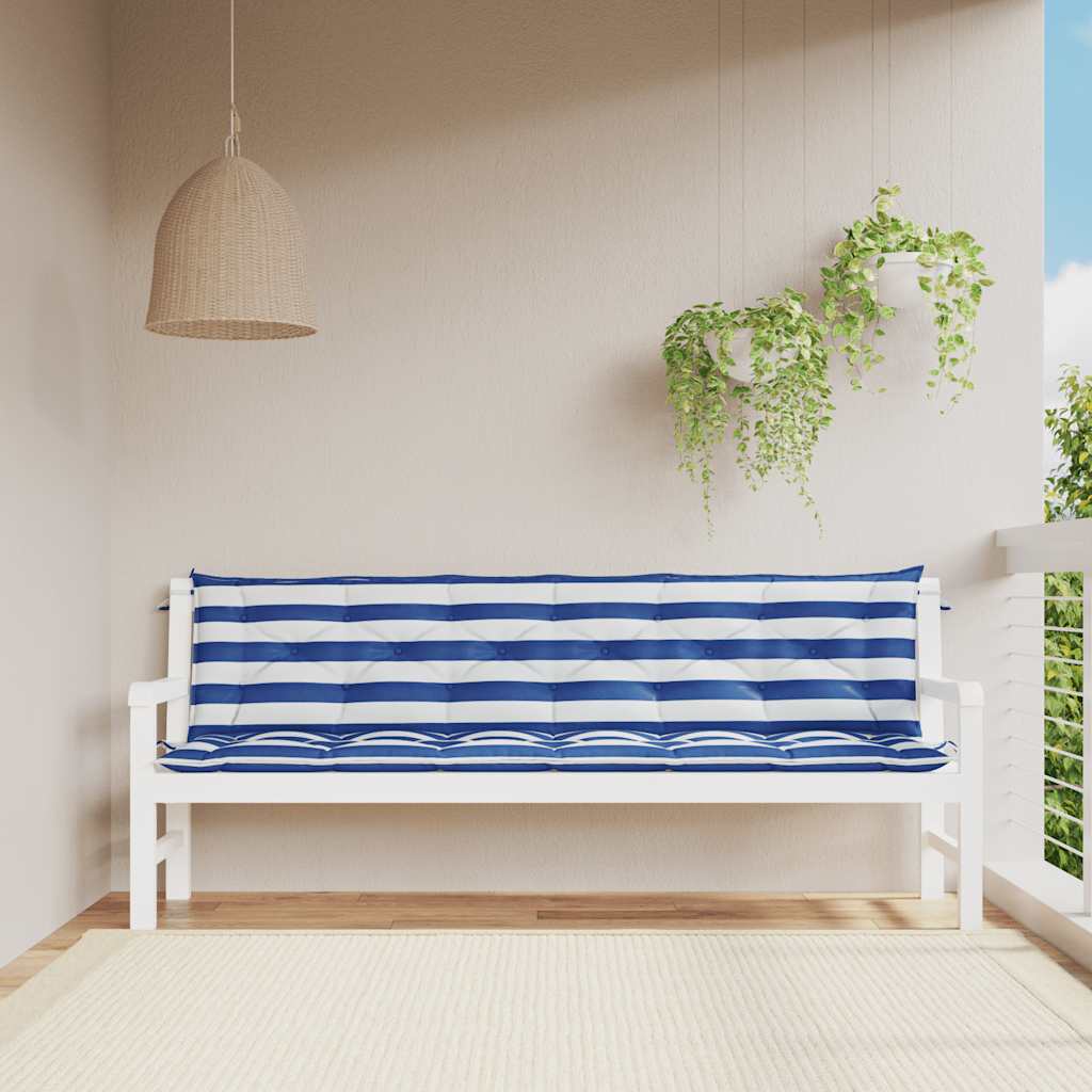 Vidaxl Garden bench cushions 2 ST striped 200x50x7 cm Fabric white and blue