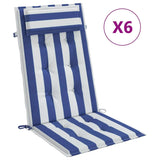 Polštáře židle Vidaxl 6 strice s vysokým zadním pruhovaným textilem Oxford White and Blue