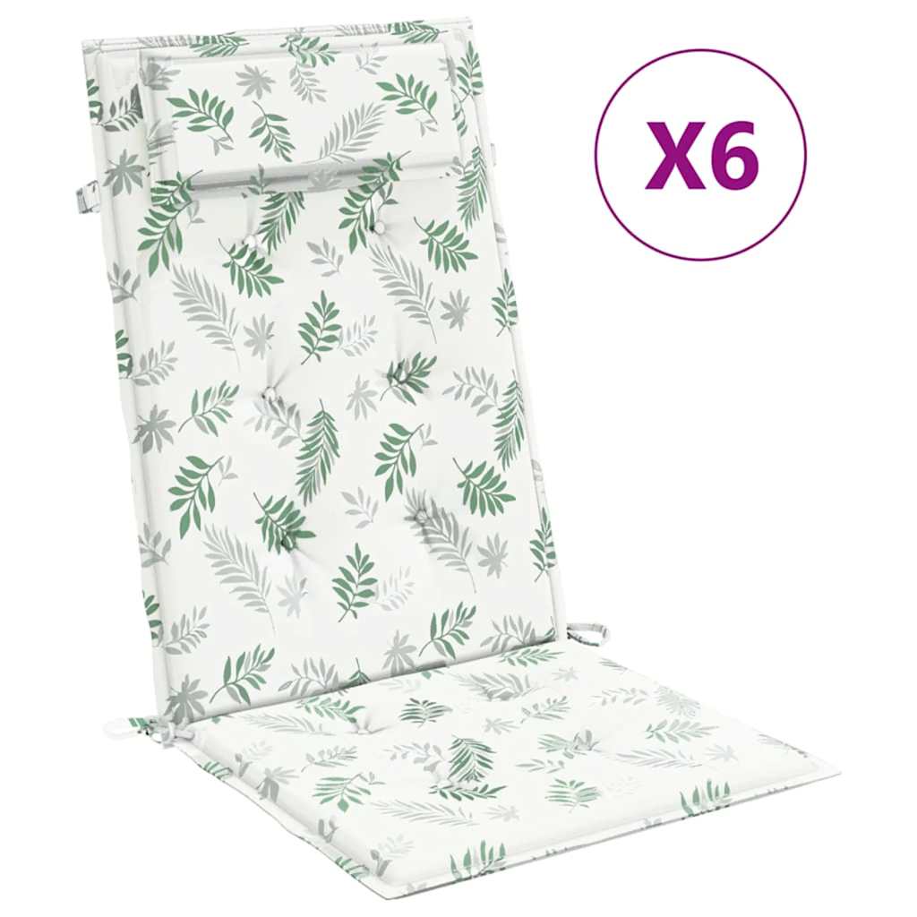 Vidaxl Chair cushions 6 st high back leaf pattern Oxford fabric
