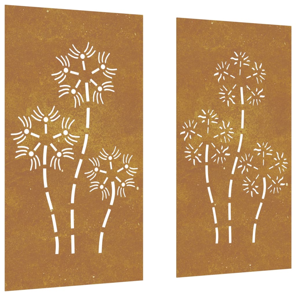 Vidaxl Wall Decoration Garden 2 St Flower Design 105x55 cm Cortenstaal