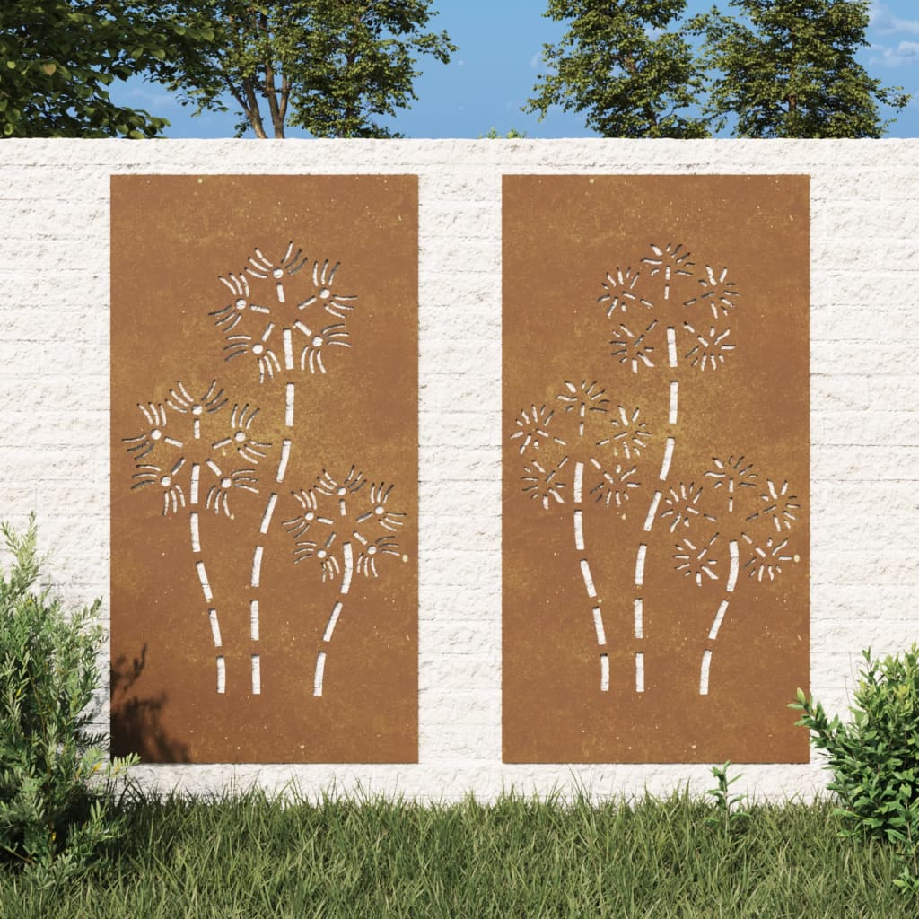 Vidaxl Wall Decoration Garden 2 St Flower Design 105x55 cm Cortenstaal