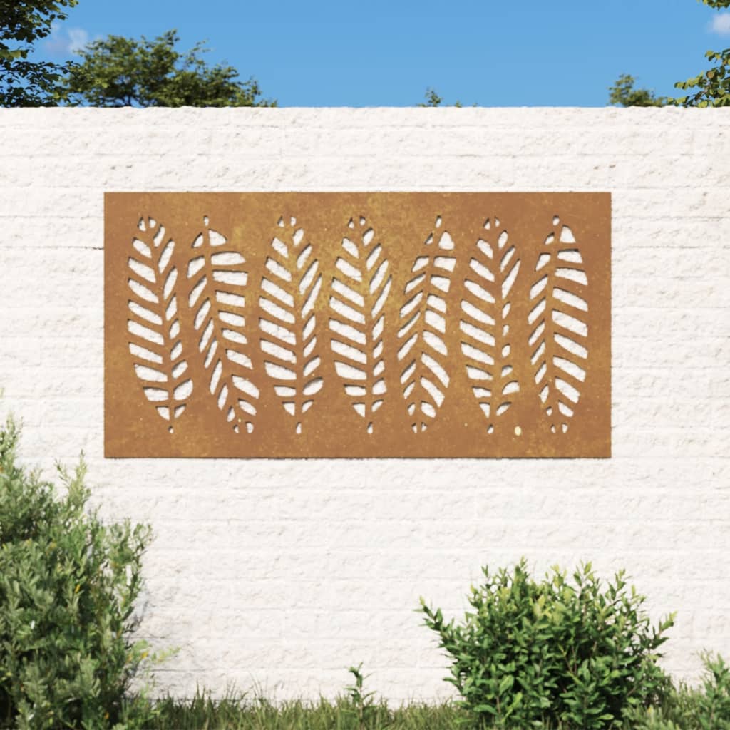 Vidaxl Wanddekoration Gartenblatt Design 105x55 cm Cortenstaal