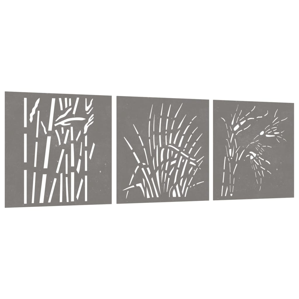 Vidaxl Wall Decoration Garden 3 St Grass Design 55x55 cm Cortenstaal