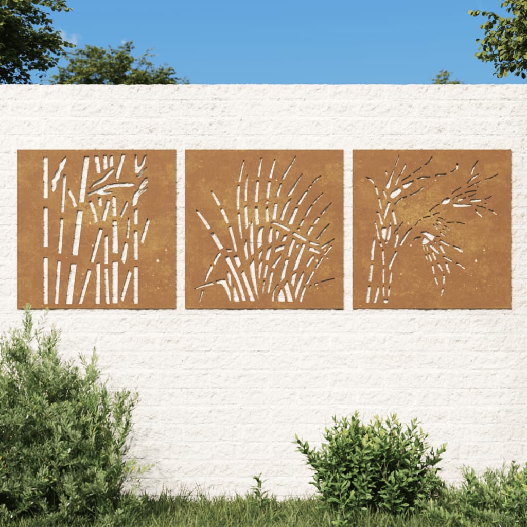 Vidaxl Wall Decoration Garden 3 St Grass Design 55x55 cm Cortenstaal