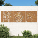 Vidaxl Wall Decoration Garden 3 St Grass Design 55x55 cm Cortenstaal