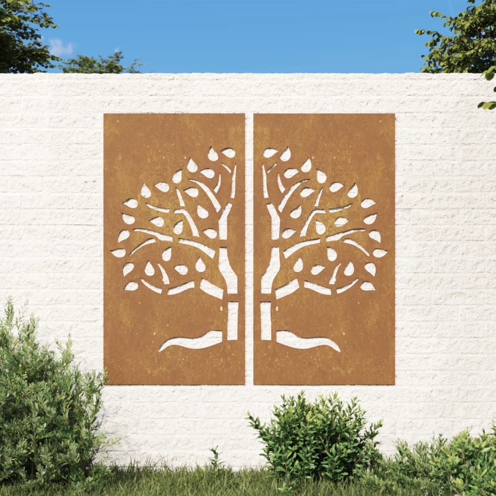 Vidaxl Wall Decoration Garden 2 St Tree Design 105x55 cm Cortenstaal