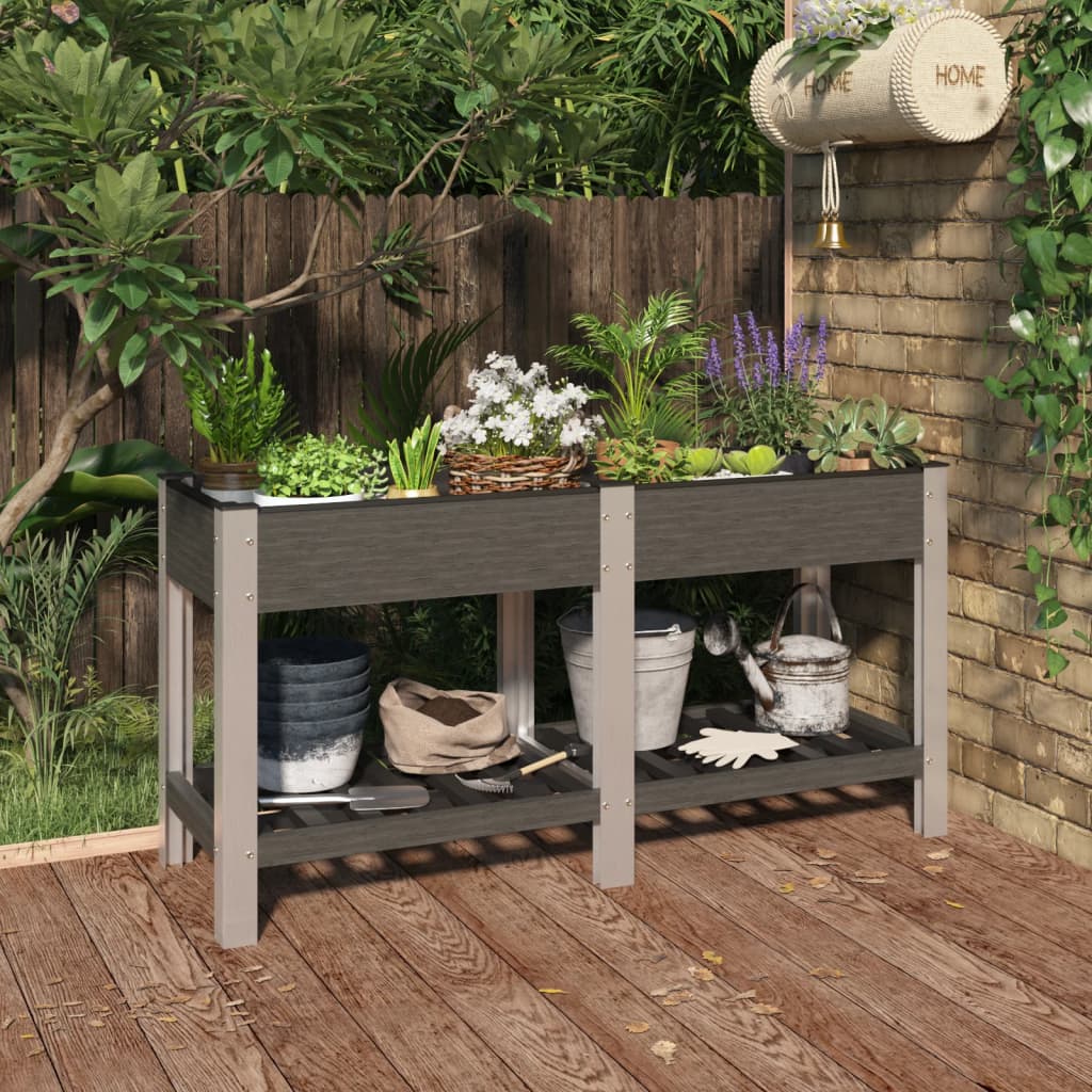 Vidaxl Planter raised with shelf 150x50x75 cm HKC Gray