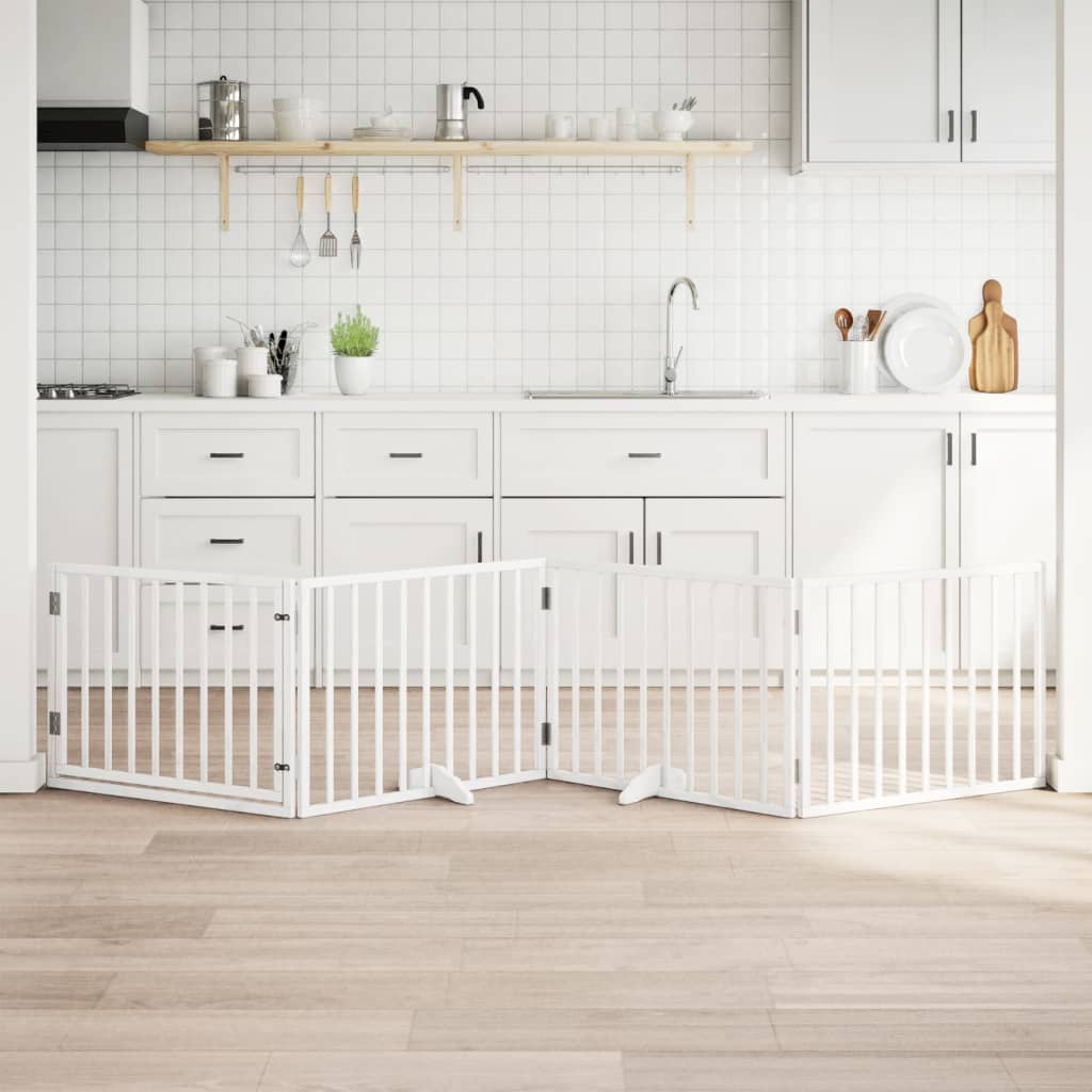 Vidaxl Hundzaun zusammenklappbar mit Tür 4 Panels 320 cm Populierhout Weiß