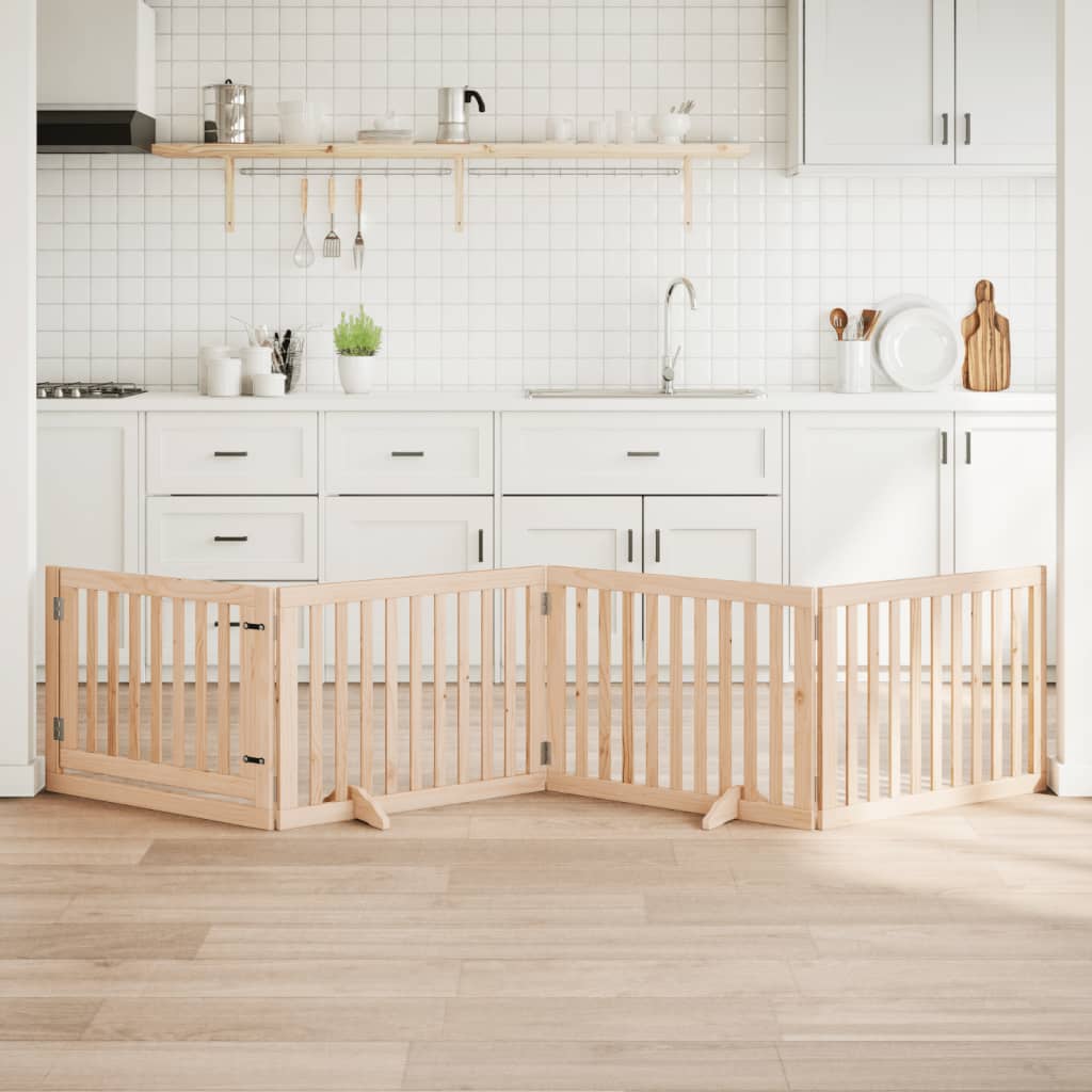 Vidaxl hundegjerding sammenleggbar med dør 4 paneler 320 cm Poplar tre