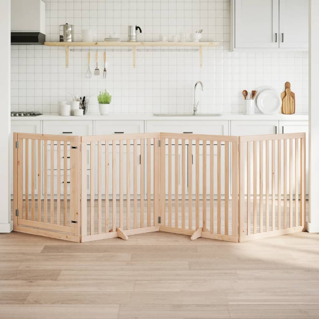 Vidaxl hundegjerding sammenleggbar med dør 4 paneler 320 cm Poplar tre