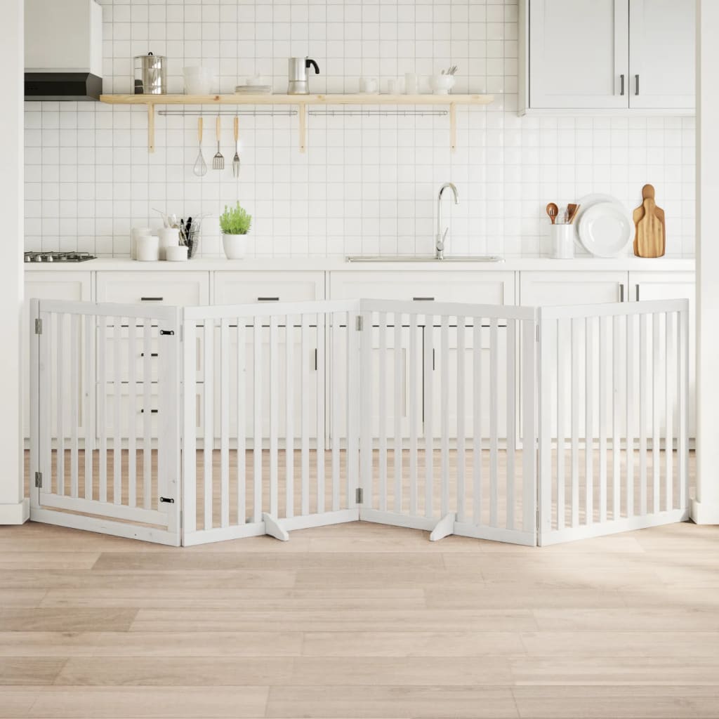 Vidaxl hund hegn sammenfoldelig med dør 4 paneler 320 cm Populierhout White