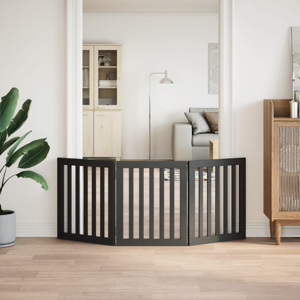 VidaXL dog fence Collapsible 3 panels 150 cm poplar wood black