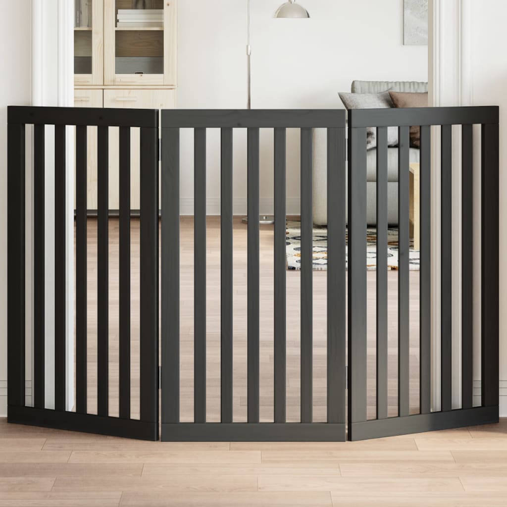 VidaXL dog fence Collapsible 3 panels 150 cm poplar wood black