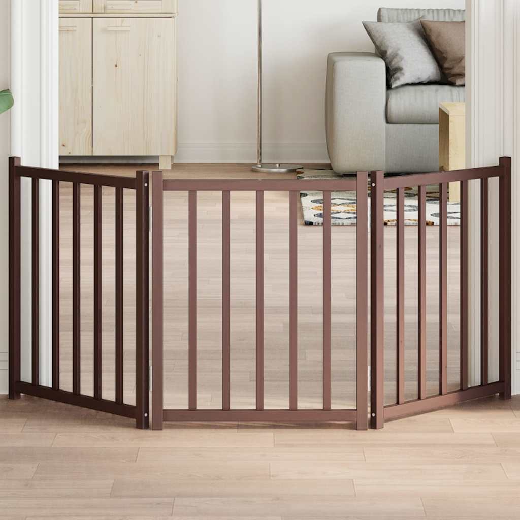 VidaXL dog fence Collapsible 3 panels 150 cm solid pine brown oak