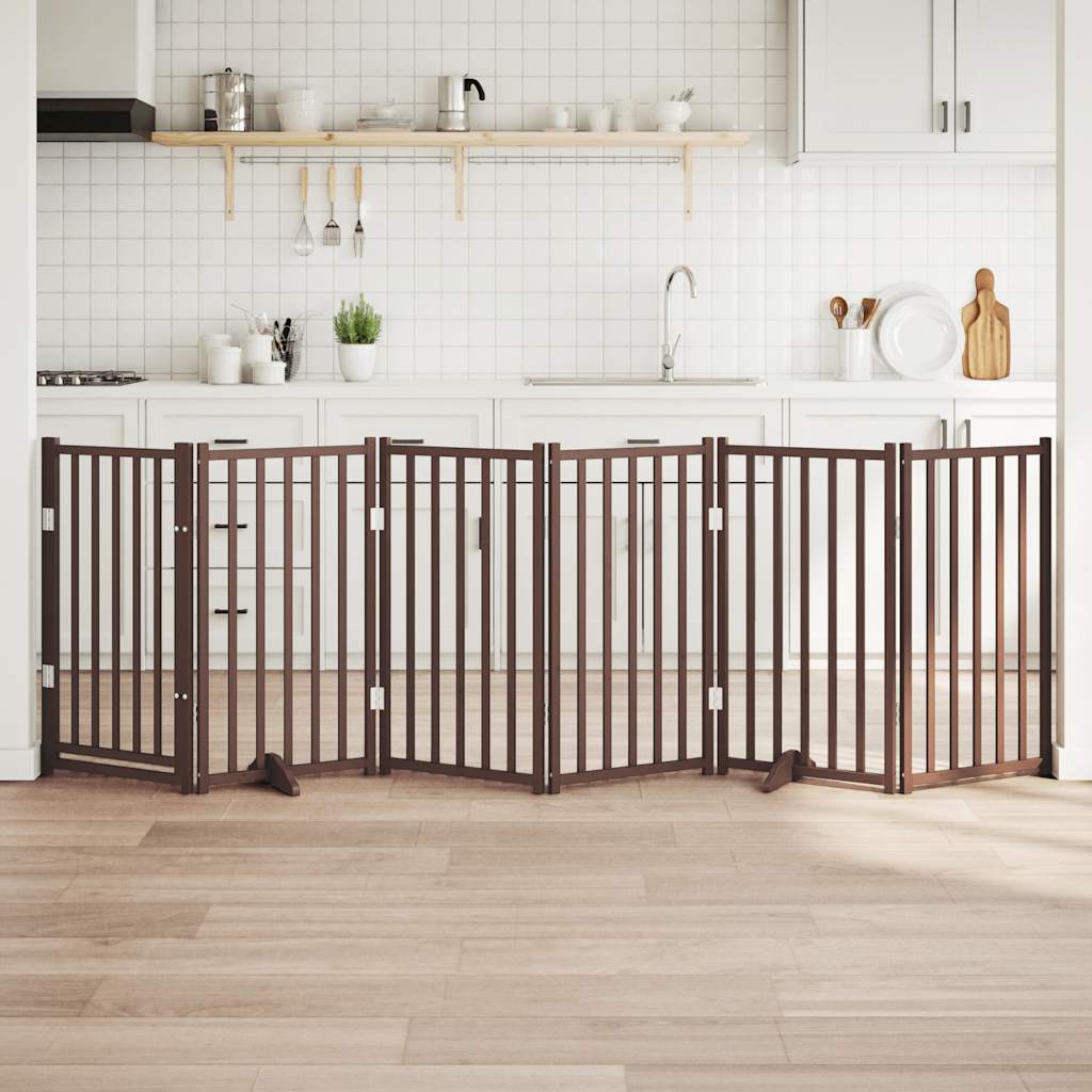 Vidaxl dog fence Collapsible 6 panels 300 cm solid pine brown oak