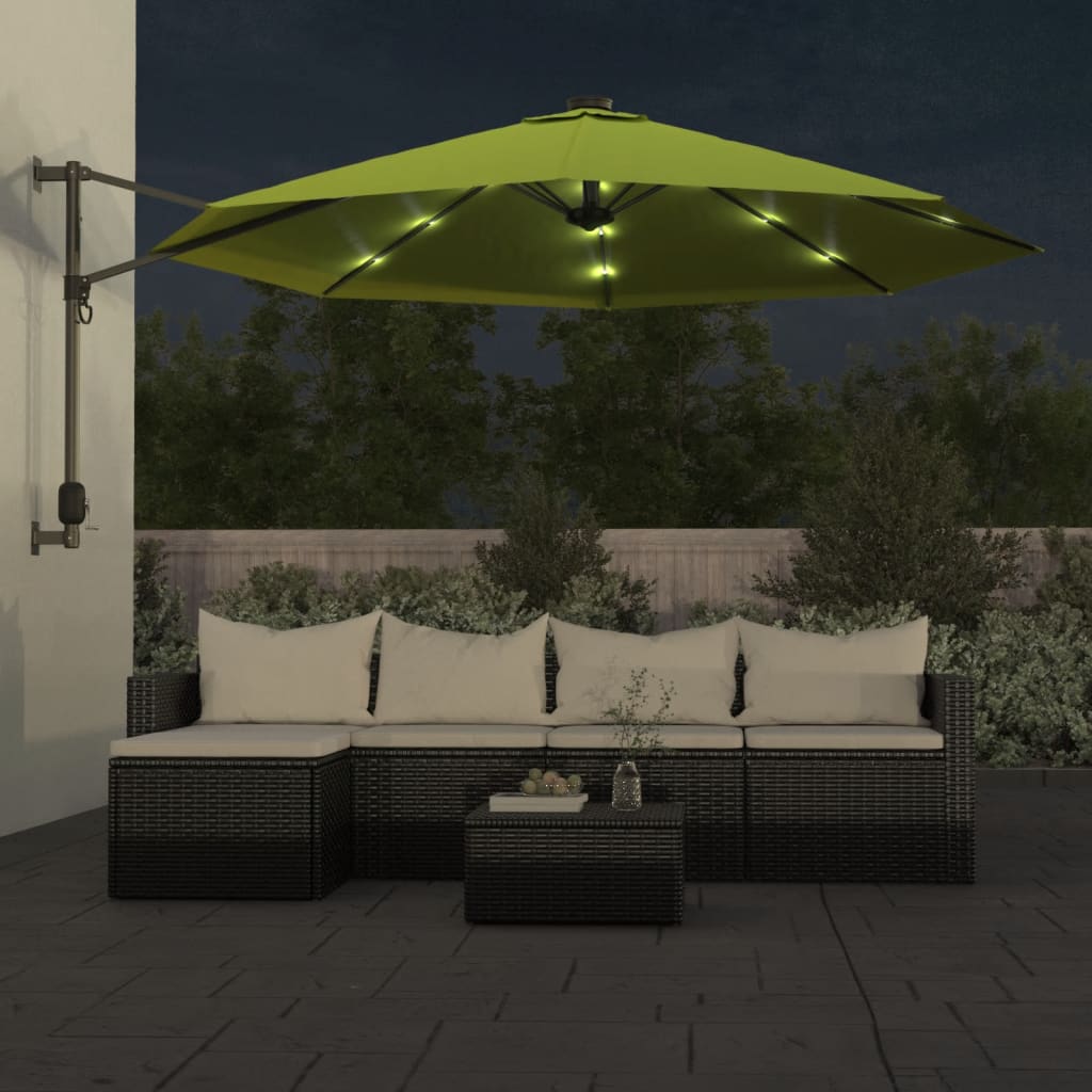 Vidaxl Wall parasol with LEDs 290 cm apple green