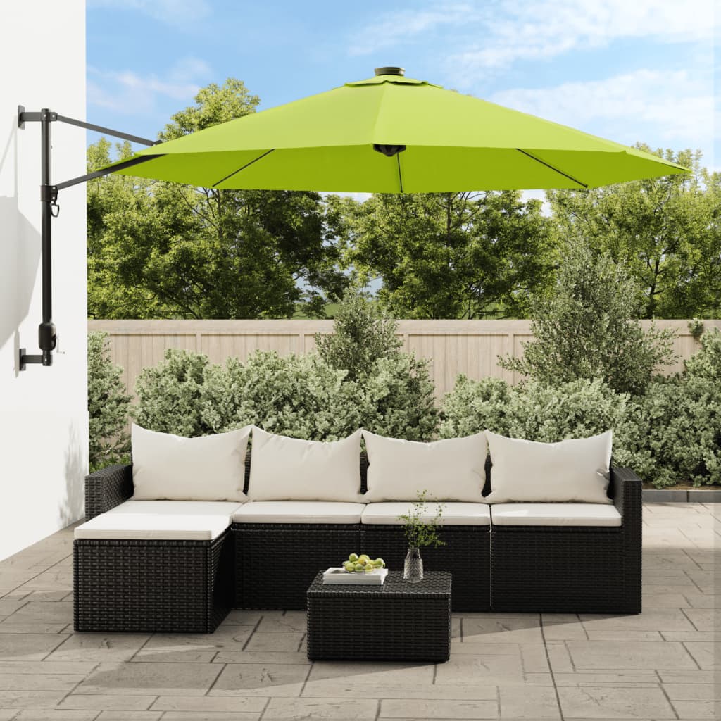 Vidaxl Wall parasol with LEDs 290 cm apple green