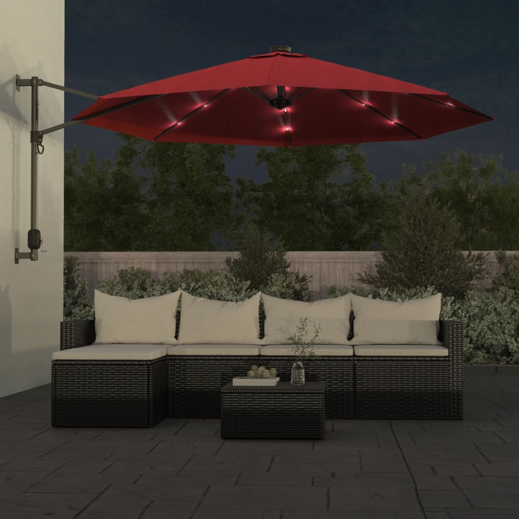 Vidaxl Wall parasol with LEDs 290 cm bright red