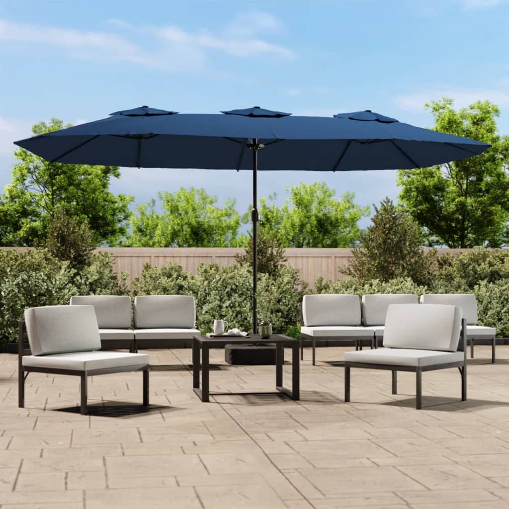 Vidaxl Parasol dvojna streha 449x245 cm azure modra