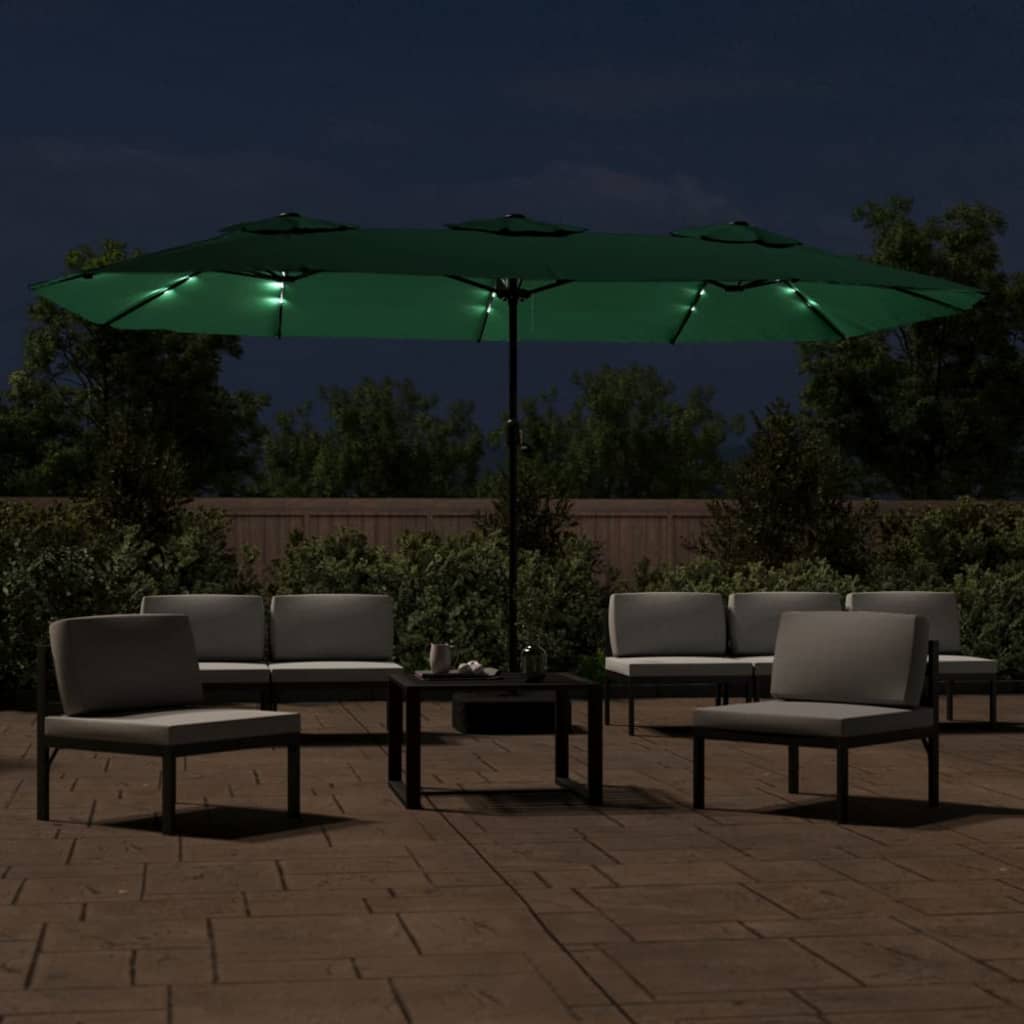 Vidaxl Parasol Doppio tetto con LED 449x245 cm Verde