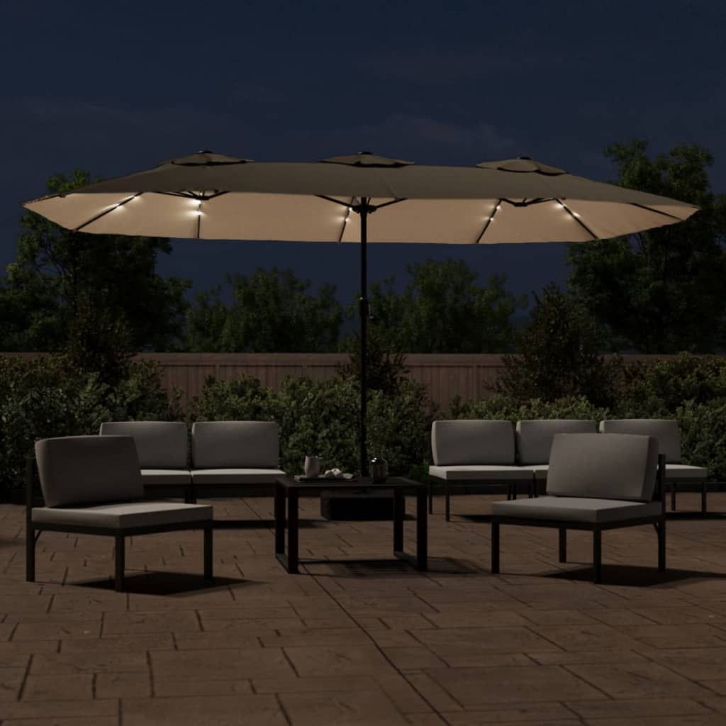 Vidaxl Parasol Doppio tetto con LED 449x245 cm Taupe