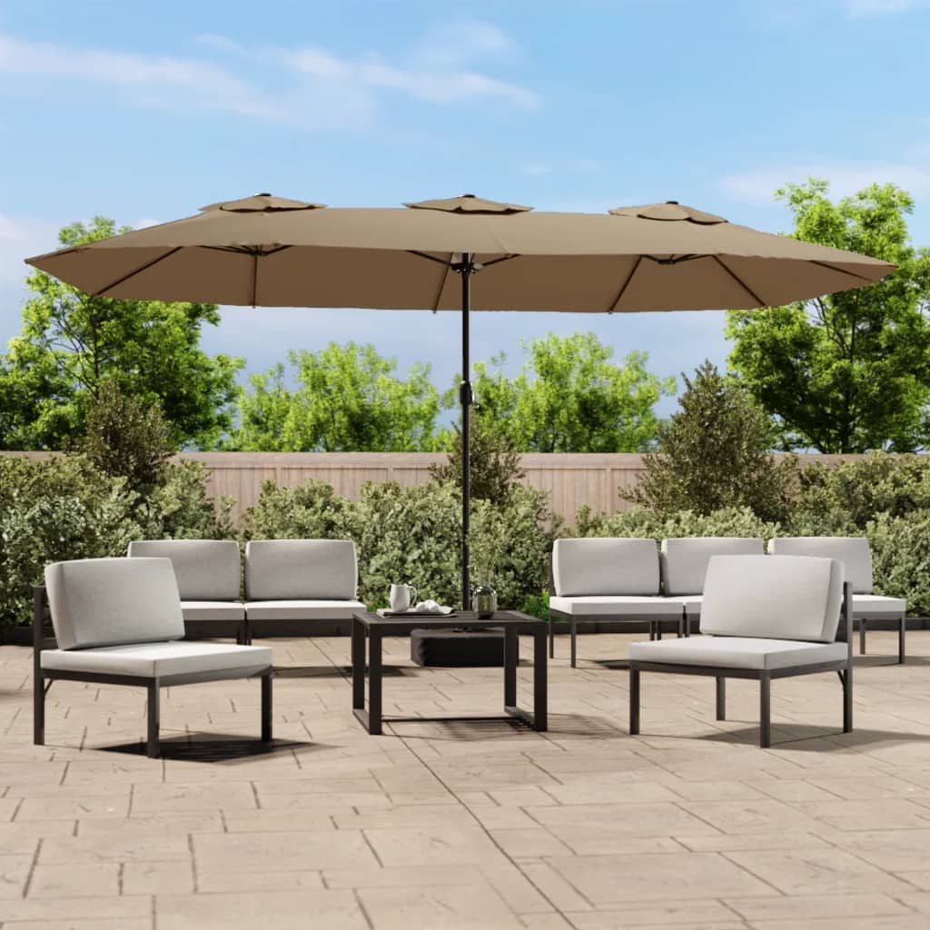 Vidaxl Parasol Doppio tetto con LED 449x245 cm Taupe