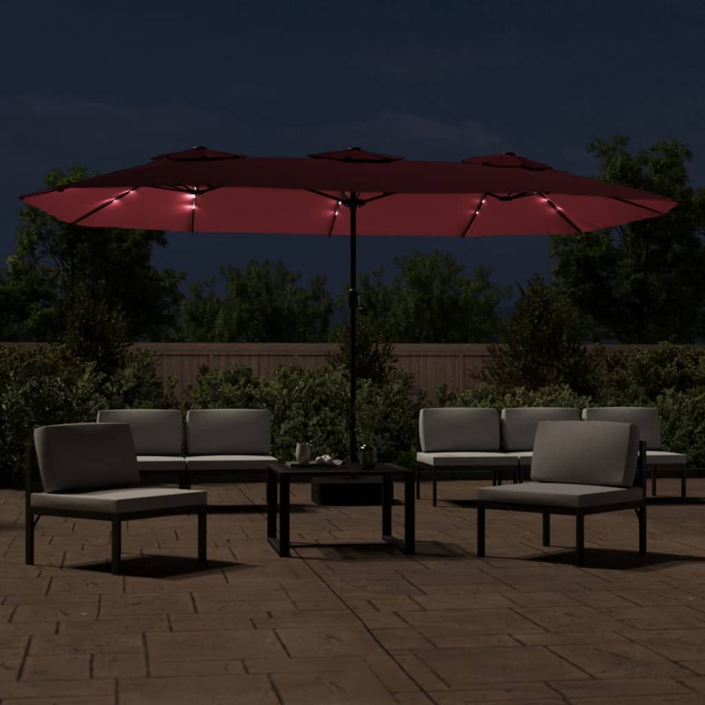 Vidaxl Parasol Doppio tetto con LED 449x245 cm Bordeaux rosso