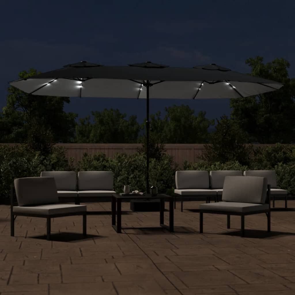Vidaxl Parasol Doppio tetto con LED 449x245 cm nero