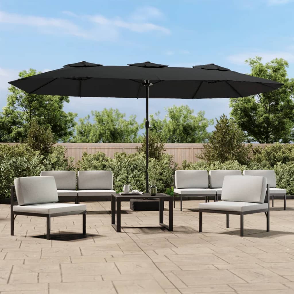 Vidaxl Parasol Doppio tetto con LED 449x245 cm nero