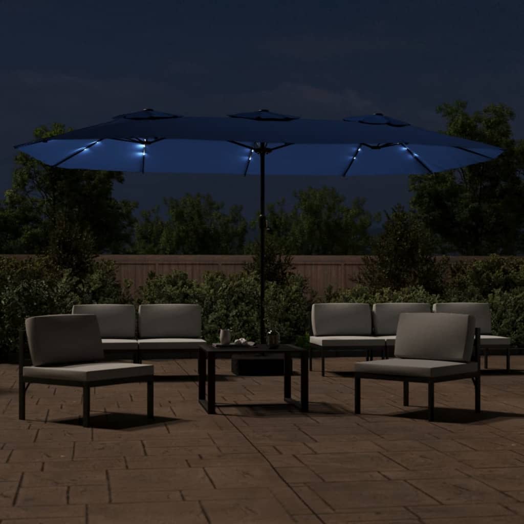 VidaXL Parasol Double roof with LED 449x245 cm azure blue