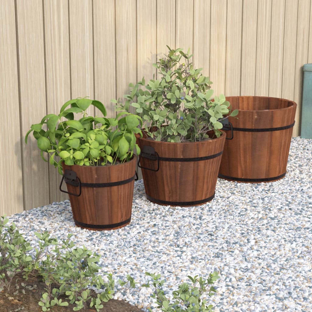 Vidaxl Planning Bin Set Set Wooden Bucket 3 pezzi Solid Vurenhout
