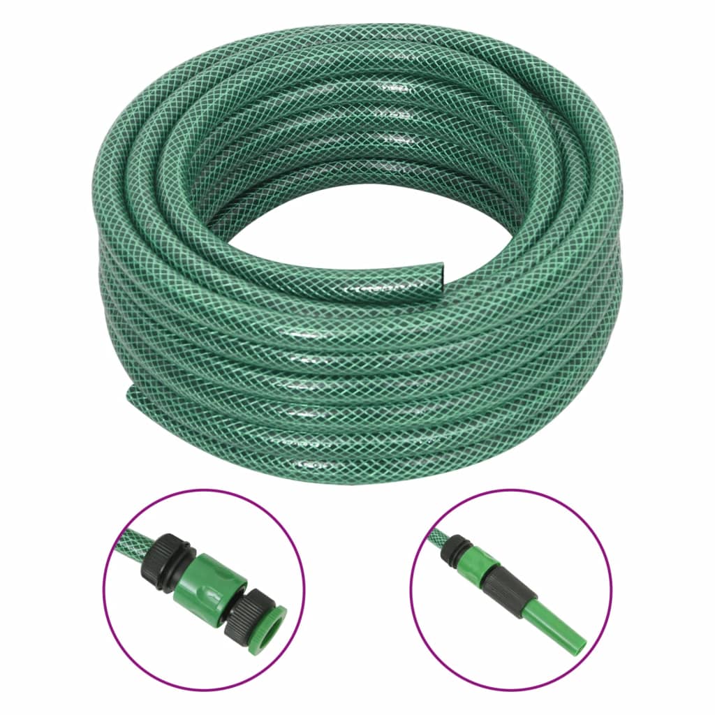 Manguera de jardín Vidaxl con conjunto de embrague 0.6 '' 30 M PVC Green