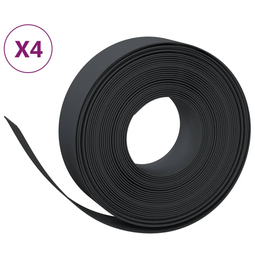 Bordes de jardín Vidaxl 4 ST 10 m 15 cm de polietileno negro