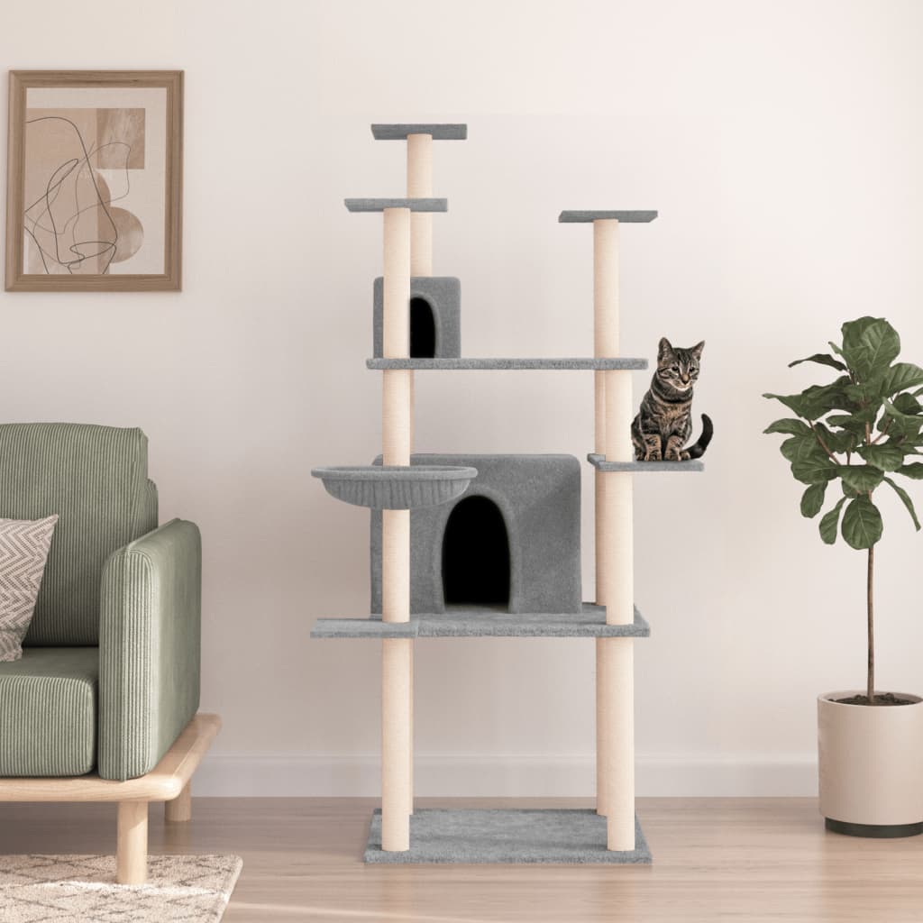Vidaxl cat furniture with sisal scratching posts 166 cm light gray