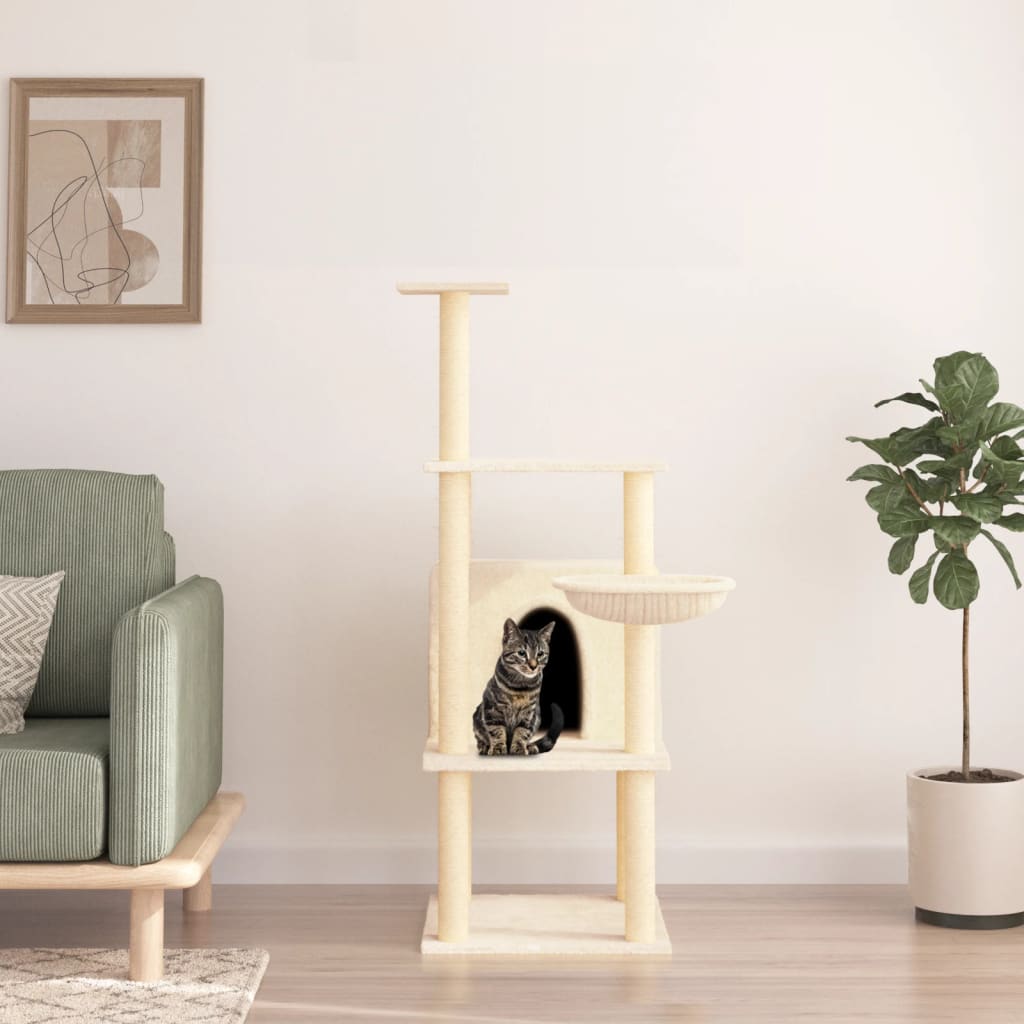 Vidaxl mačje pohištvo s sisalnimi praskalnimi stebri 132 cm krem ​​-obarvano