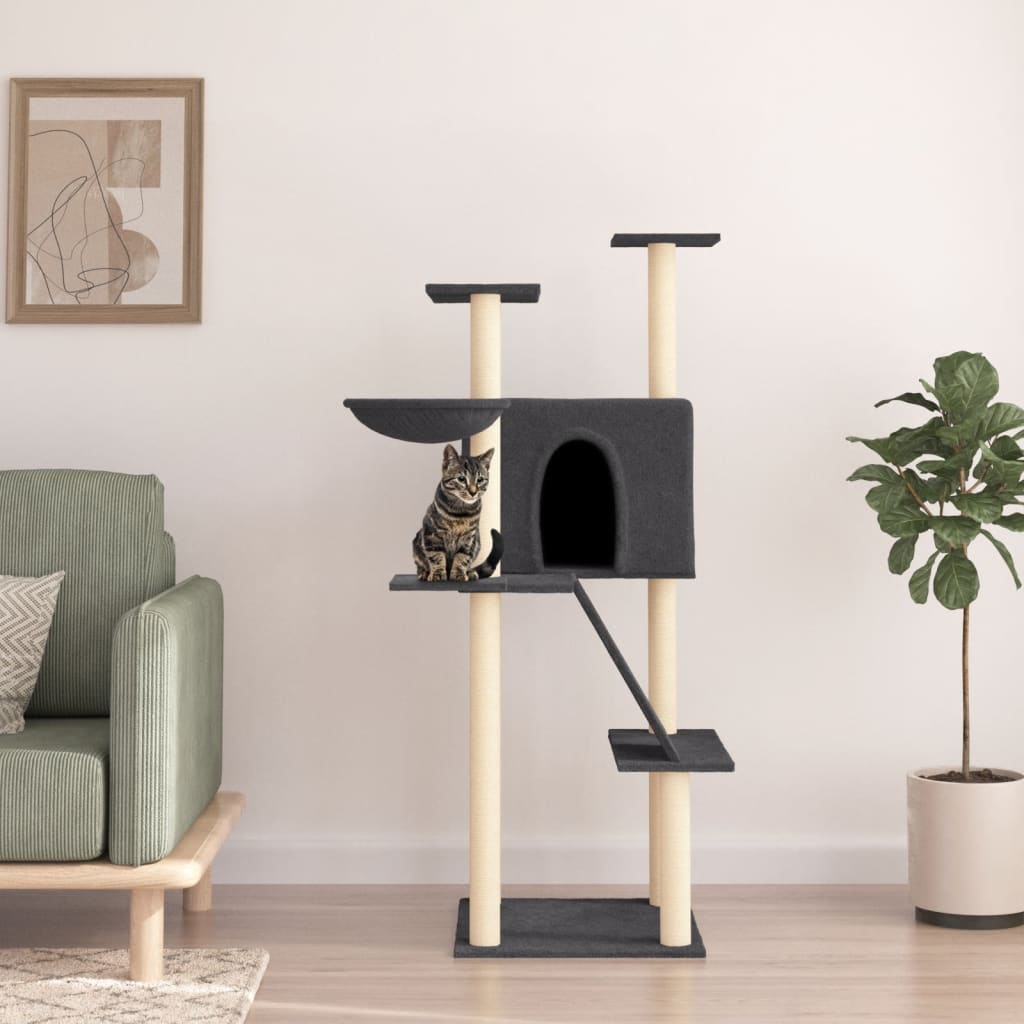 Vidaxl kattmöbler med sisal skrapande stolpar 143 cm mörkgrå