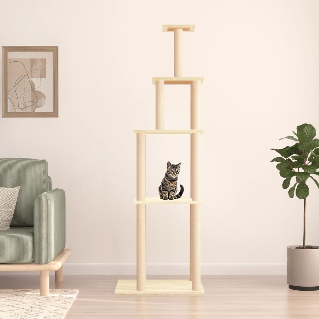 Vidaxl kattmöbler med sisal skrapande stolpar 183 cm kräm -färgade