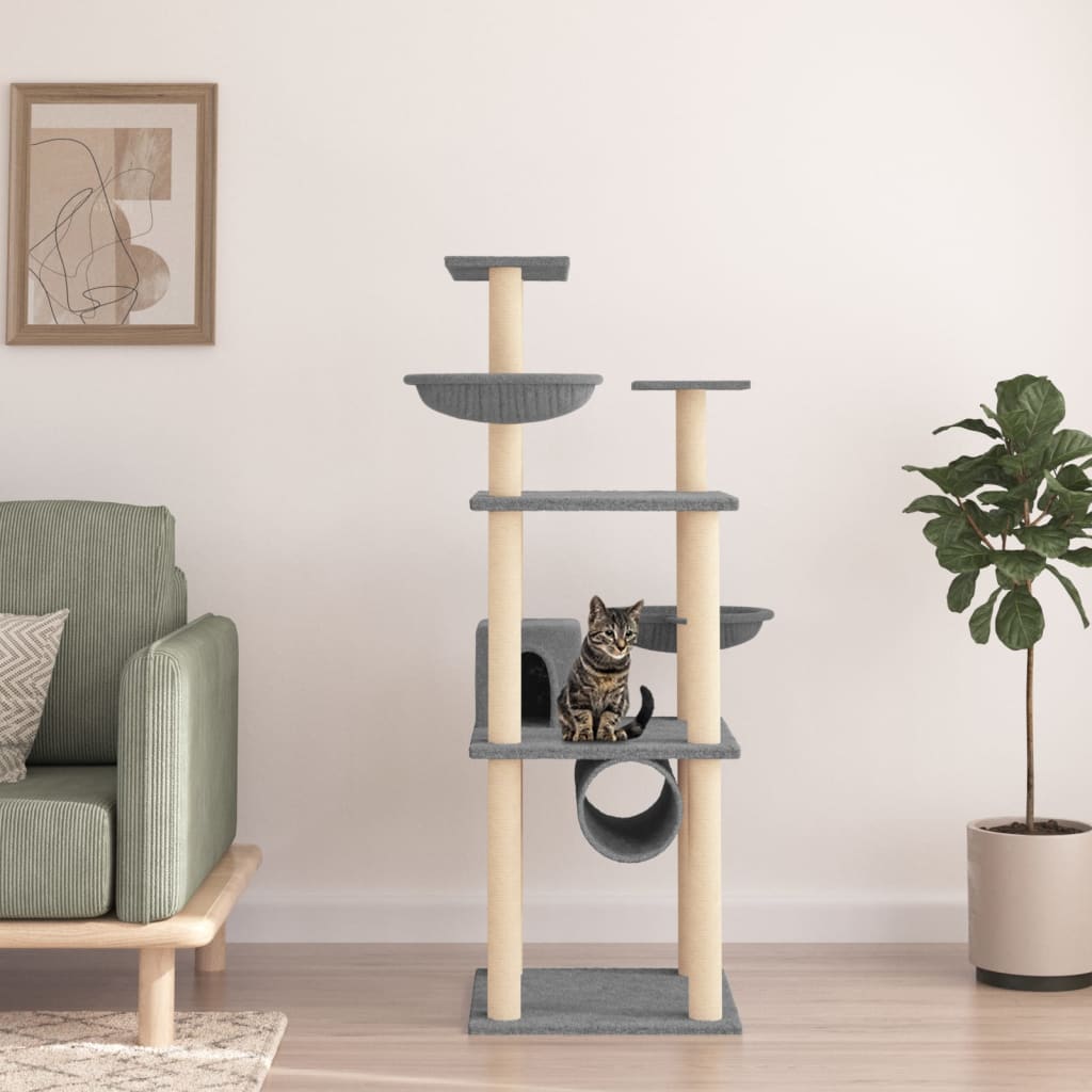 Vidaxl kattemøbler med sisal riper innlegg 141 cm lys grå