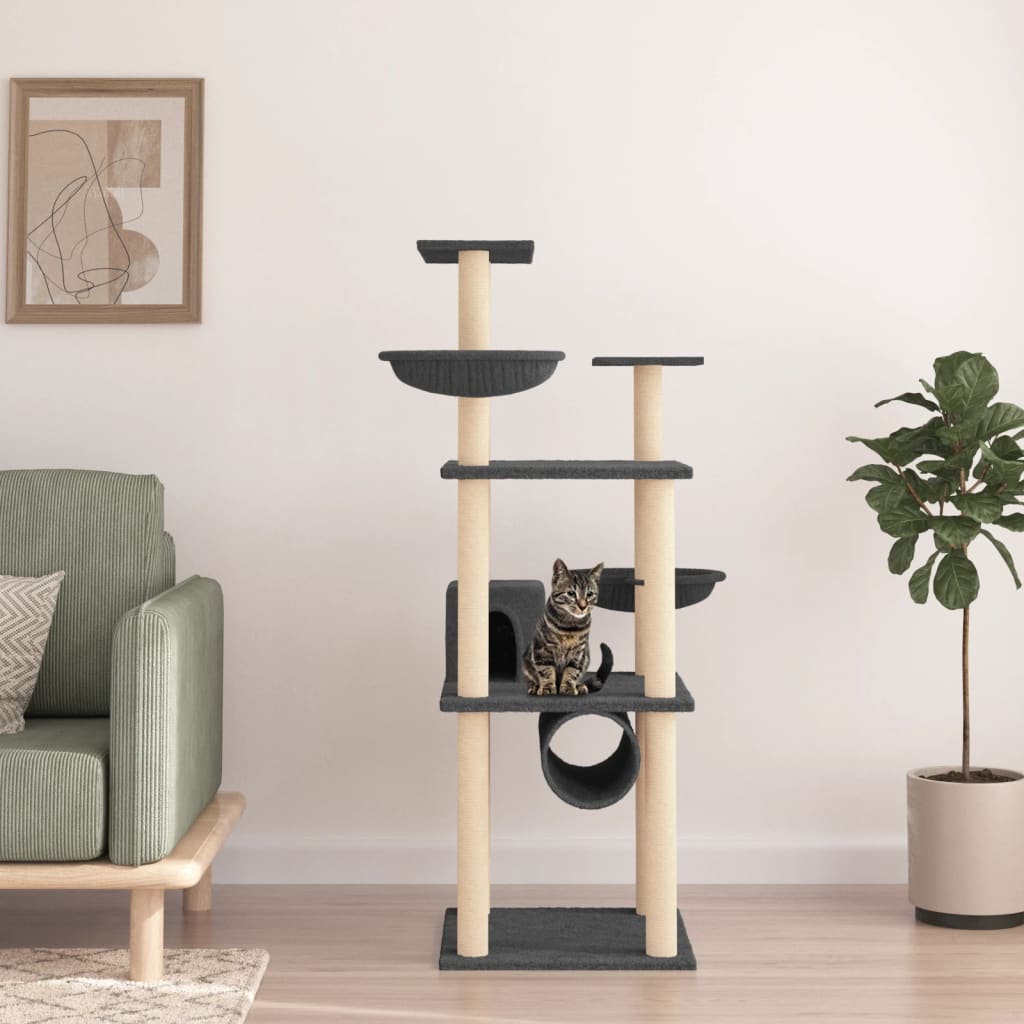 Vidaxl kattmöbler med sisal skrapande stolpar 141 cm mörkgrå