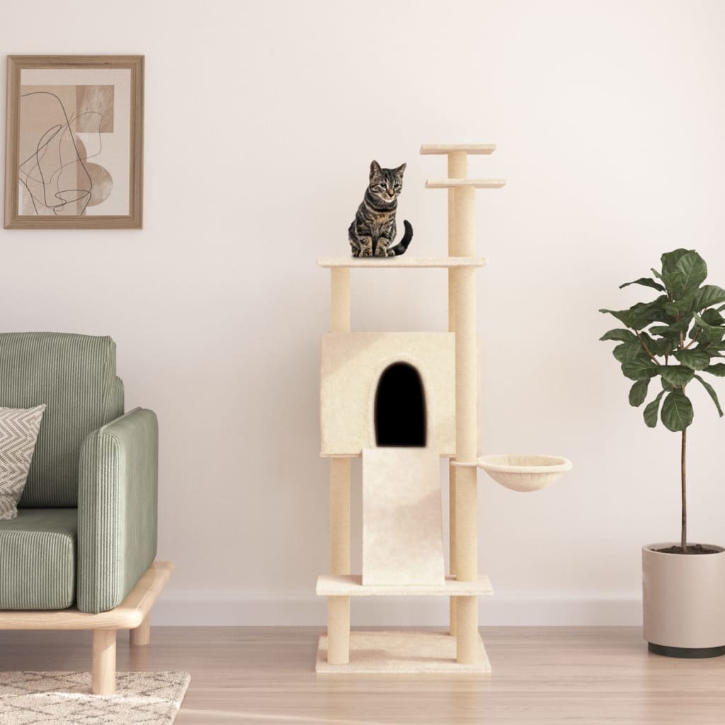 Vidaxl kattmöbler med sisal skrapande stolpar 153 cm kräm -färgade