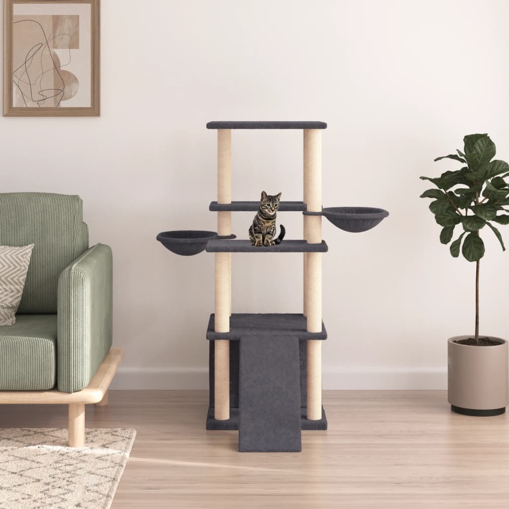 Vidaxl cat furniture with sisal scratching posts 133 cm dark gray