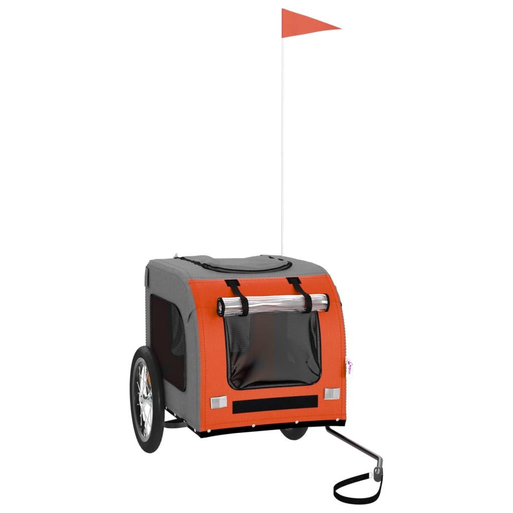 Vidaxl Remolque de bicicleta para perros Oxford Fabric y hierro naranja y gris