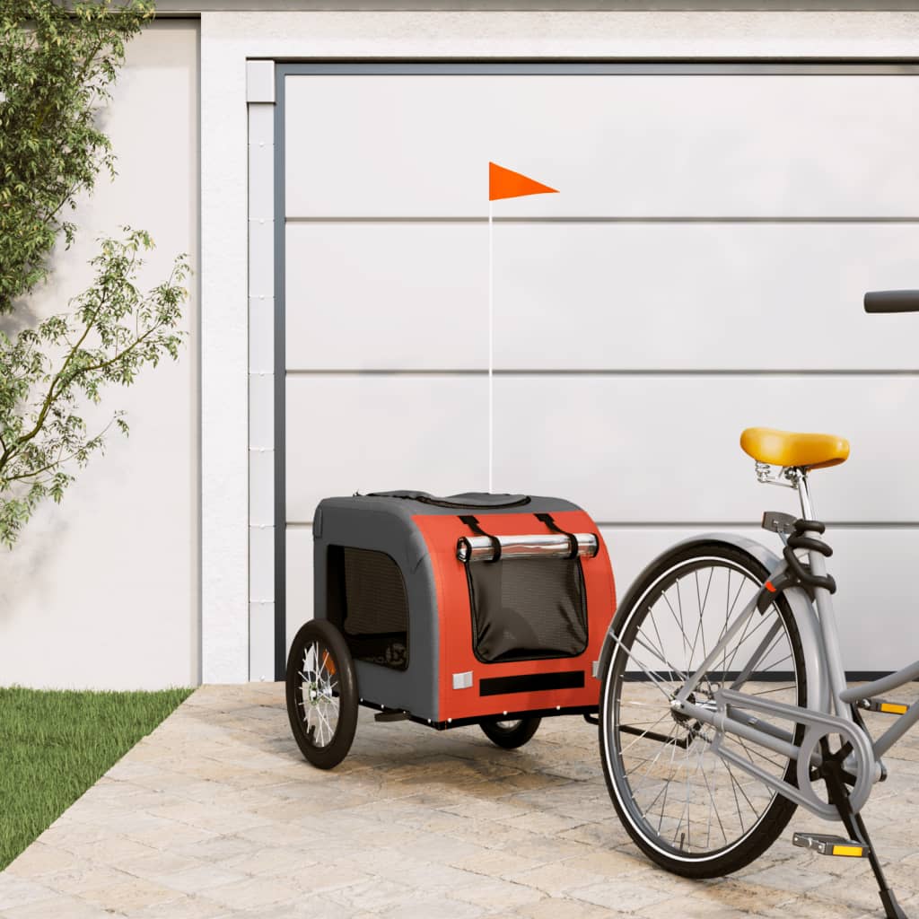 Vidaxl Remolque de bicicleta para perros Oxford Fabric y hierro naranja y gris
