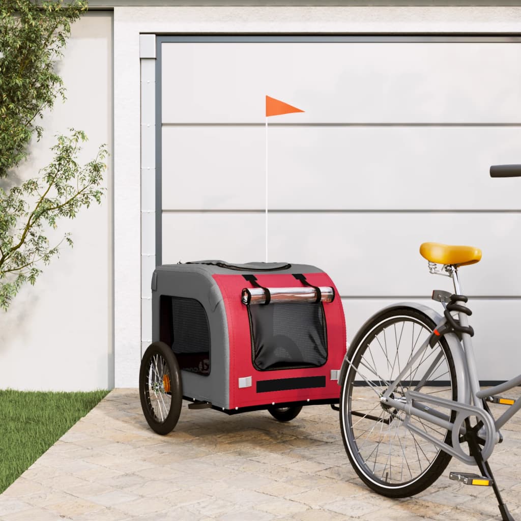 Vidaxl Dog Bike Trailer Oxford Fabric und Eisenrot und Grau