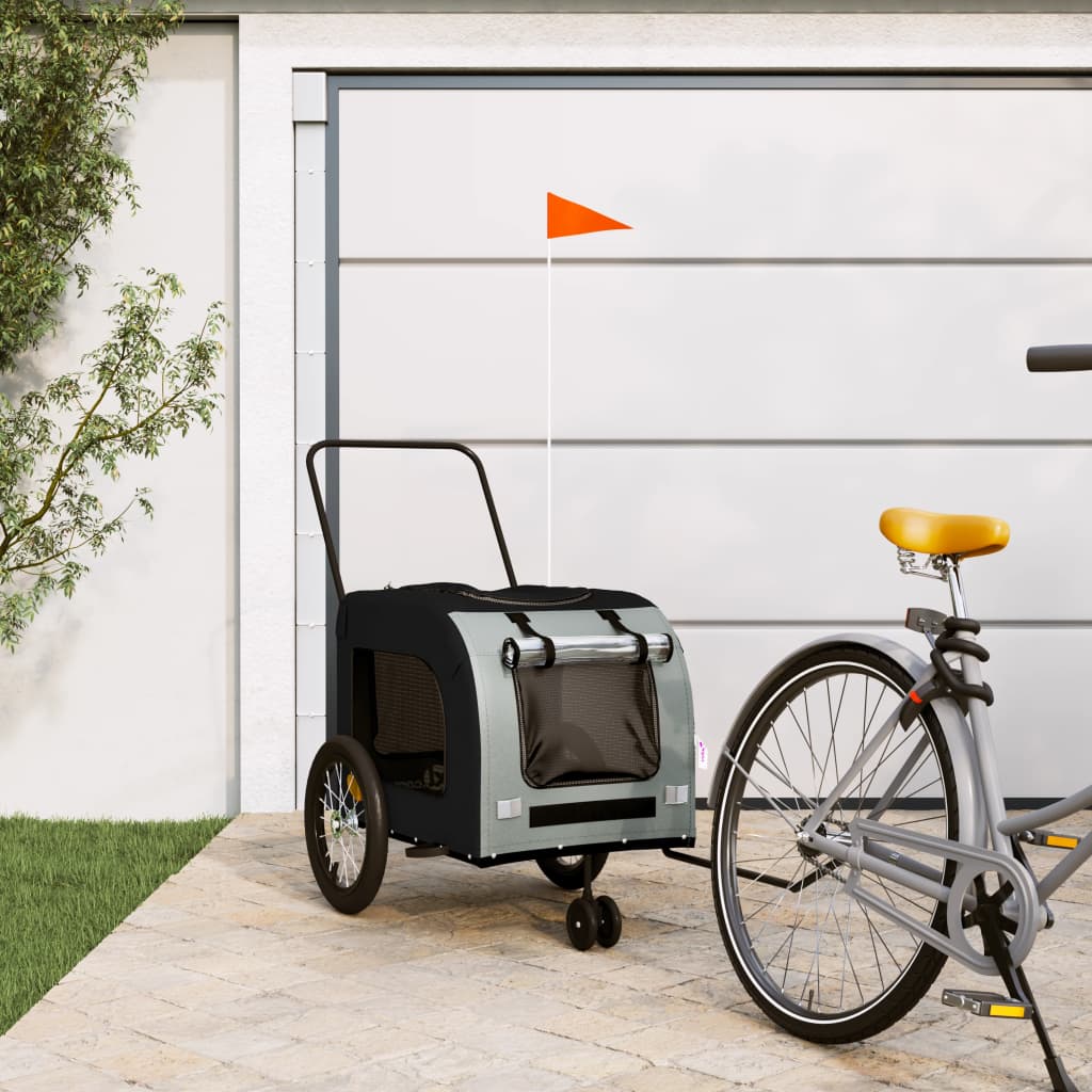 Vidaxl Dog Bike Trailer Oxford Fabric und Eisenschwarz und Grau