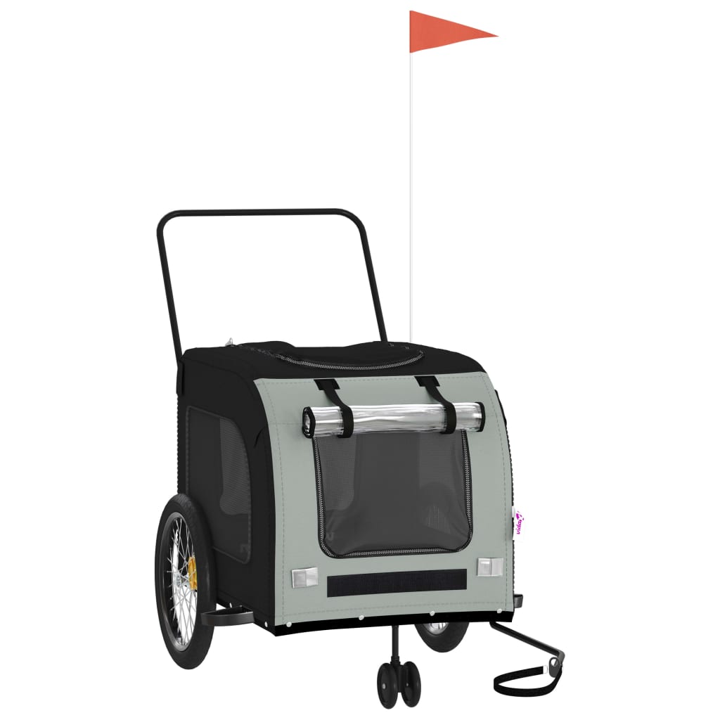 Vidaxl Dog Bike Trailer Oxford Fabric und Eisenschwarz und Grau