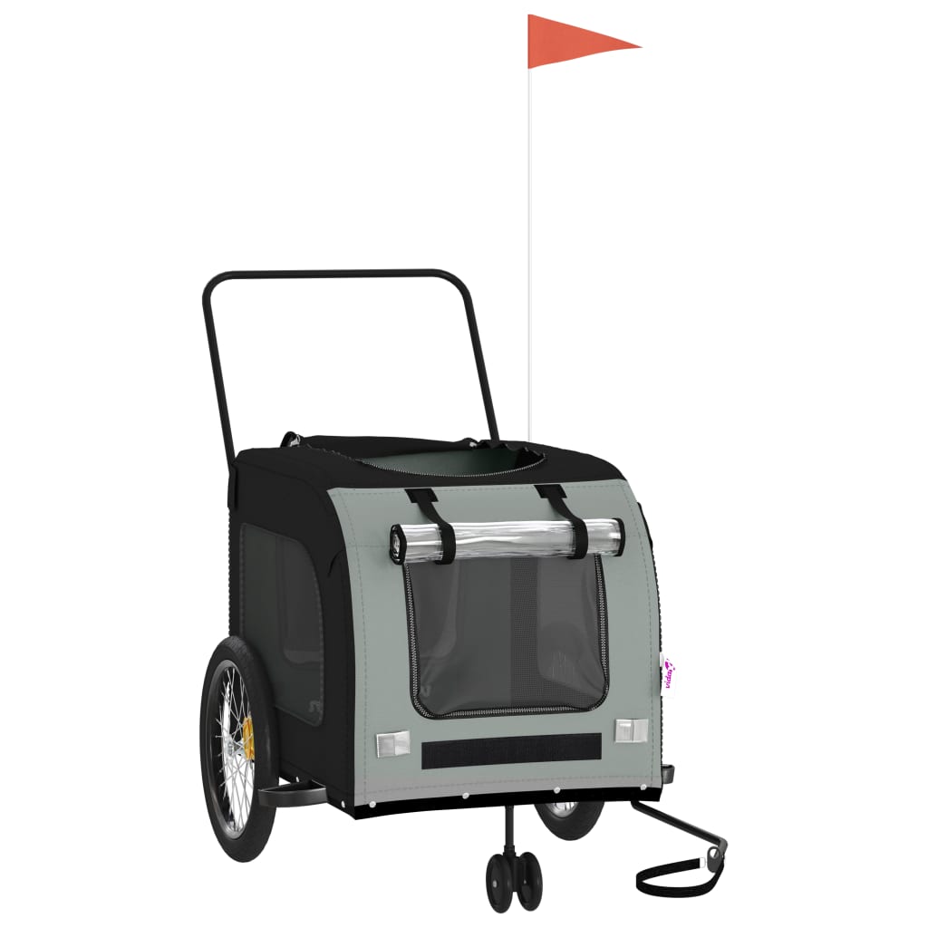 Vidaxl Dog Bike Trailer Oxford Fabric und Eisenschwarz und Grau