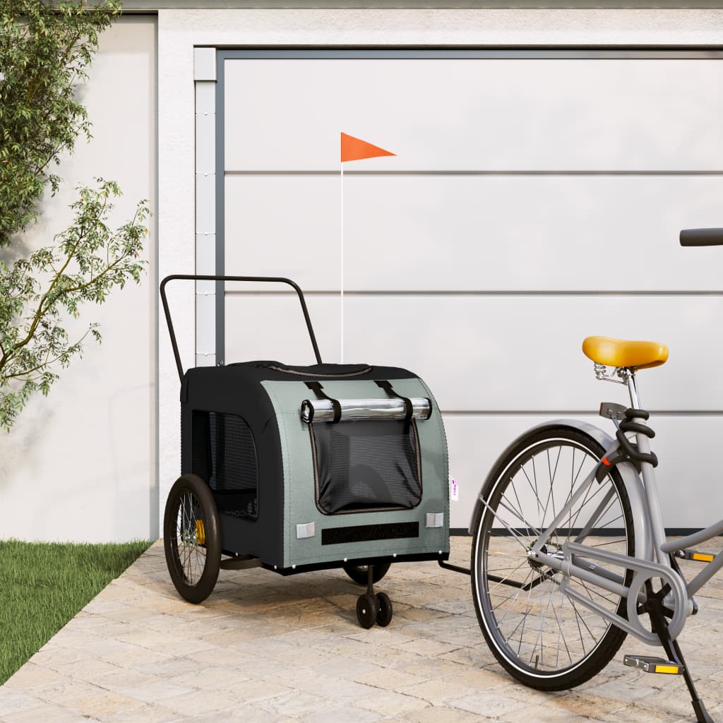 Vidaxl Dog Bike Trailer Oxford Fabric und Eisenschwarz und Grau